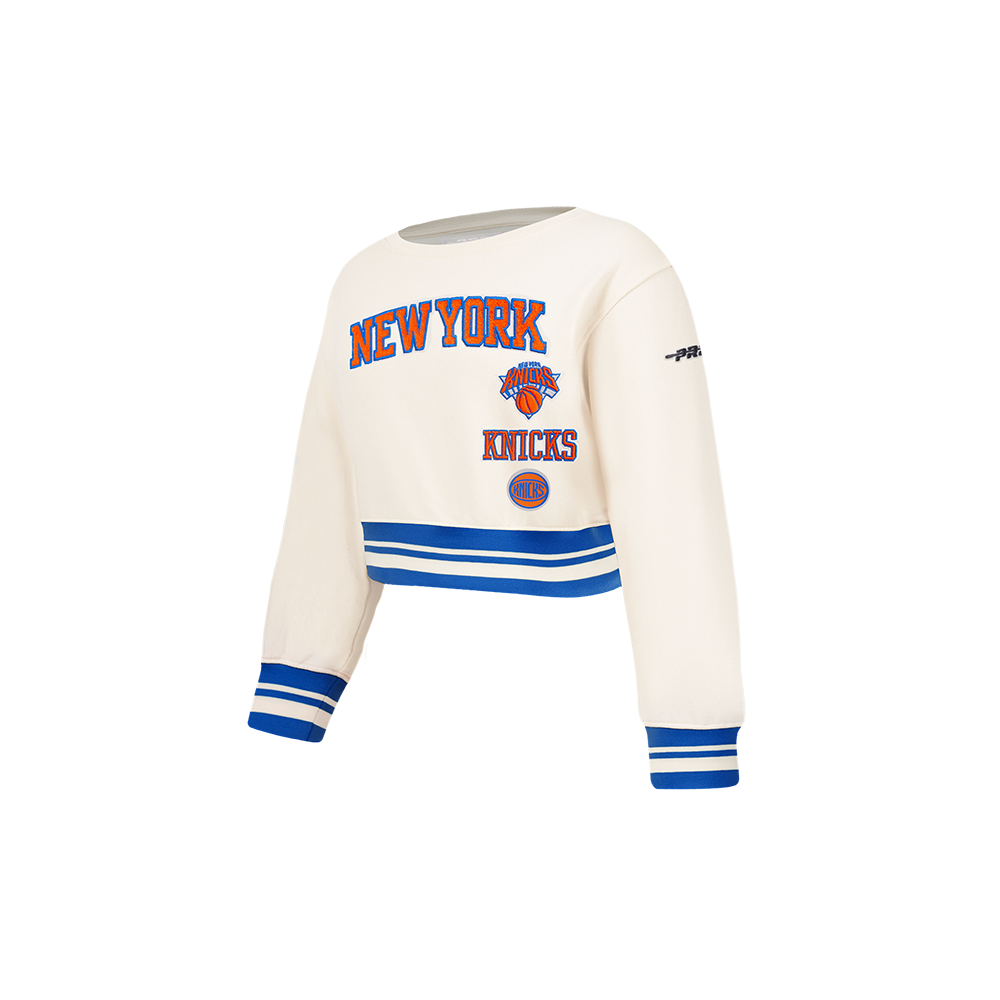 NBA NEW YORK KNICKS RETRO CLASSIC TODDLER GIRLS RIB FLEECE CREWNECK (EGGSHELL/ROYAL BLUE)