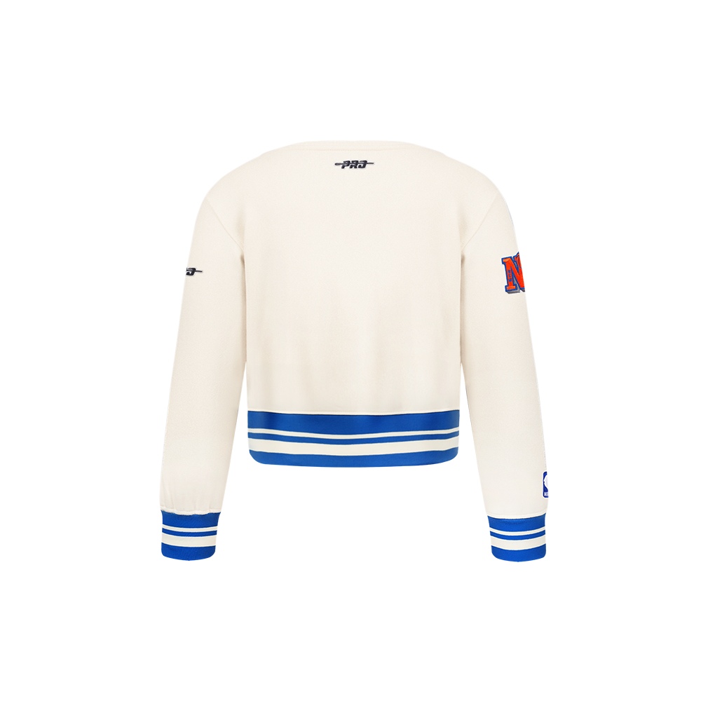 NBA NEW YORK KNICKS RETRO CLASSIC TODDLER GIRL'S RIB FLEECE CREWNECK (EGGSHELL/ROYAL BLUE)