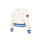 NBA NEW YORK KNICKS RETRO CLASSIC TODDLER GIRL'S RIB FLEECE CREWNECK (EGGSHELL/ROYAL BLUE)