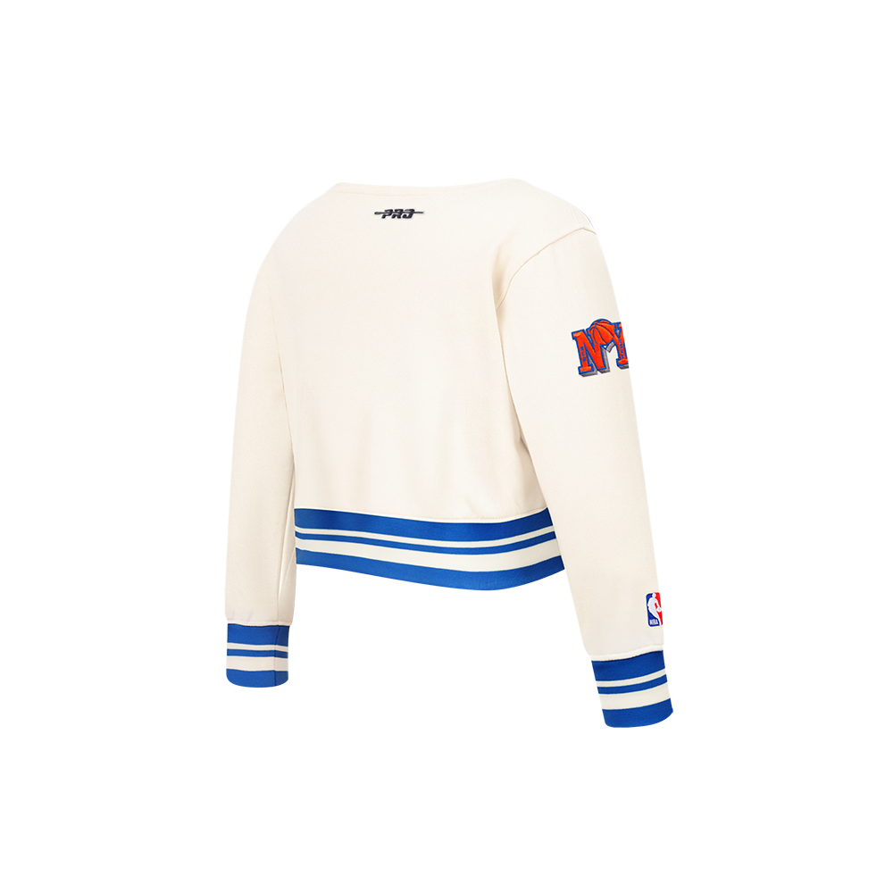 NBA NEW YORK KNICKS RETRO CLASSIC TODDLER GIRL'S RIB FLEECE CREWNECK (EGGSHELL/ROYAL BLUE)