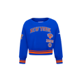 NBA NEW YORK KNICKS RETRO CLASSIC TODDLER GIRL'S RIB FLEECE CREWNECK (ROYAL/ORANGE/ROYAL)