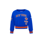 NBA NEW YORK KNICKS RETRO CLASSIC TODDLER GIRL'S RIB FLEECE CREWNECK (ROYAL/ORANGE/ROYAL)