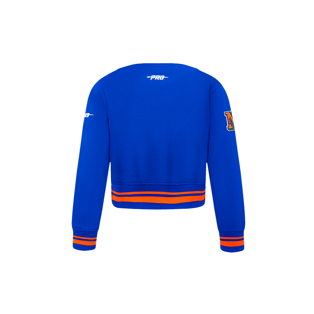 NBA NEW YORK KNICKS RETRO CLASSIC TODDLER GIRL'S RIB FLEECE CREWNECK (ROYAL/ORANGE/ROYAL)