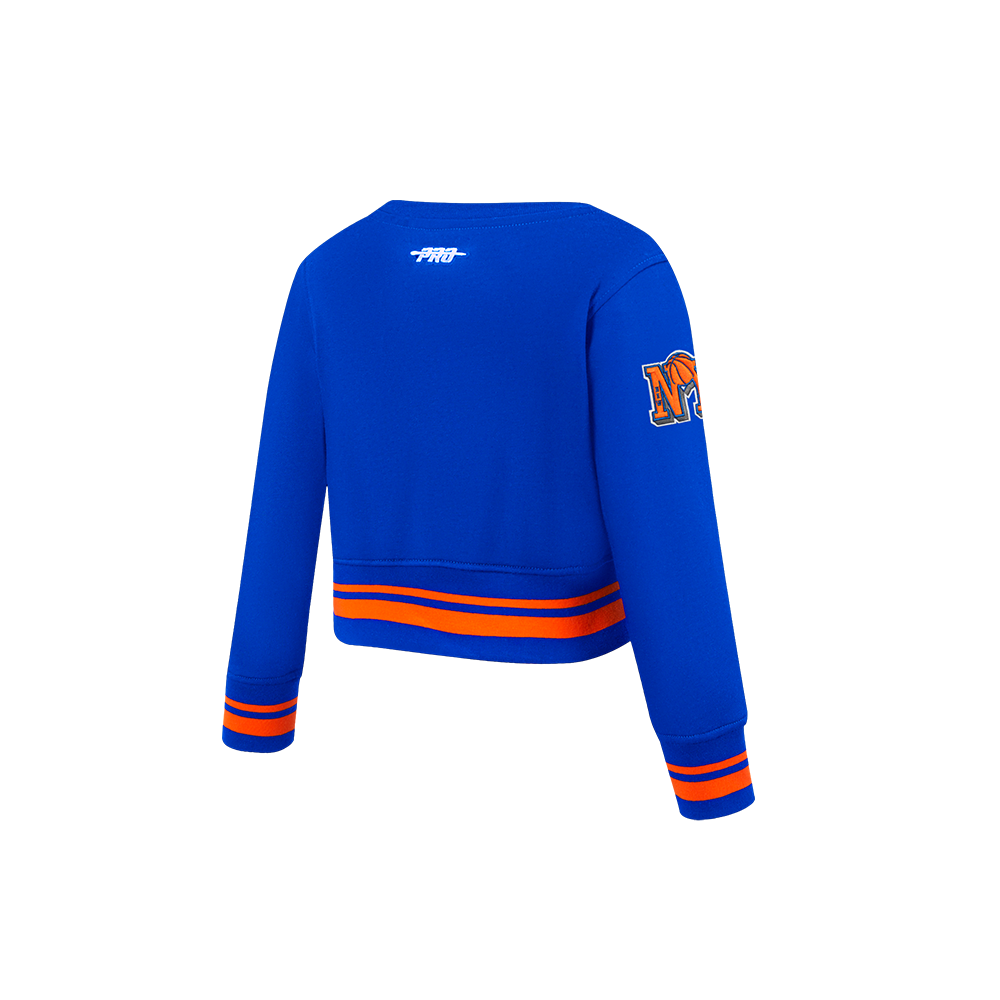 NBA NEW YORK KNICKS RETRO CLASSIC TODDLER GIRL'S RIB FLEECE CREWNECK (ROYAL/ORANGE/ROYAL)