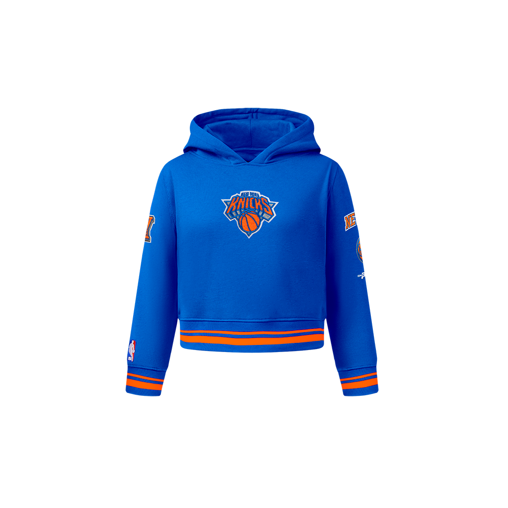 NBA NEW YORK KNICKS RETRO CLASSIC TODDLER GIRL'S RIB FLEECE PULLOVER HOODIE (ROYAL/ORANGE/ROYAL)