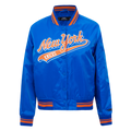 NBA NEW YORK KNICKS SCRIPT TAIL WOMEN'S SATIN JACKET (ROYAL/ORANGE/ROYAL)