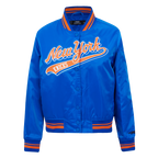 NBA NEW YORK KNICKS SCRIPT TAIL WOMEN'S SATIN JACKET (ROYAL/ORANGE/ROYAL)