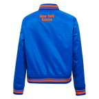 NBA NEW YORK KNICKS SCRIPT TAIL WOMEN'S SATIN JACKET (ROYAL/ORANGE/ROYAL)