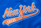 NBA NEW YORK KNICKS SCRIPT TAIL WOMEN'S SATIN JACKET (ROYAL/ORANGE/ROYAL)