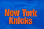 NBA NEW YORK KNICKS SCRIPT TAIL WOMEN'S SATIN JACKET (ROYAL/ORANGE/ROYAL)