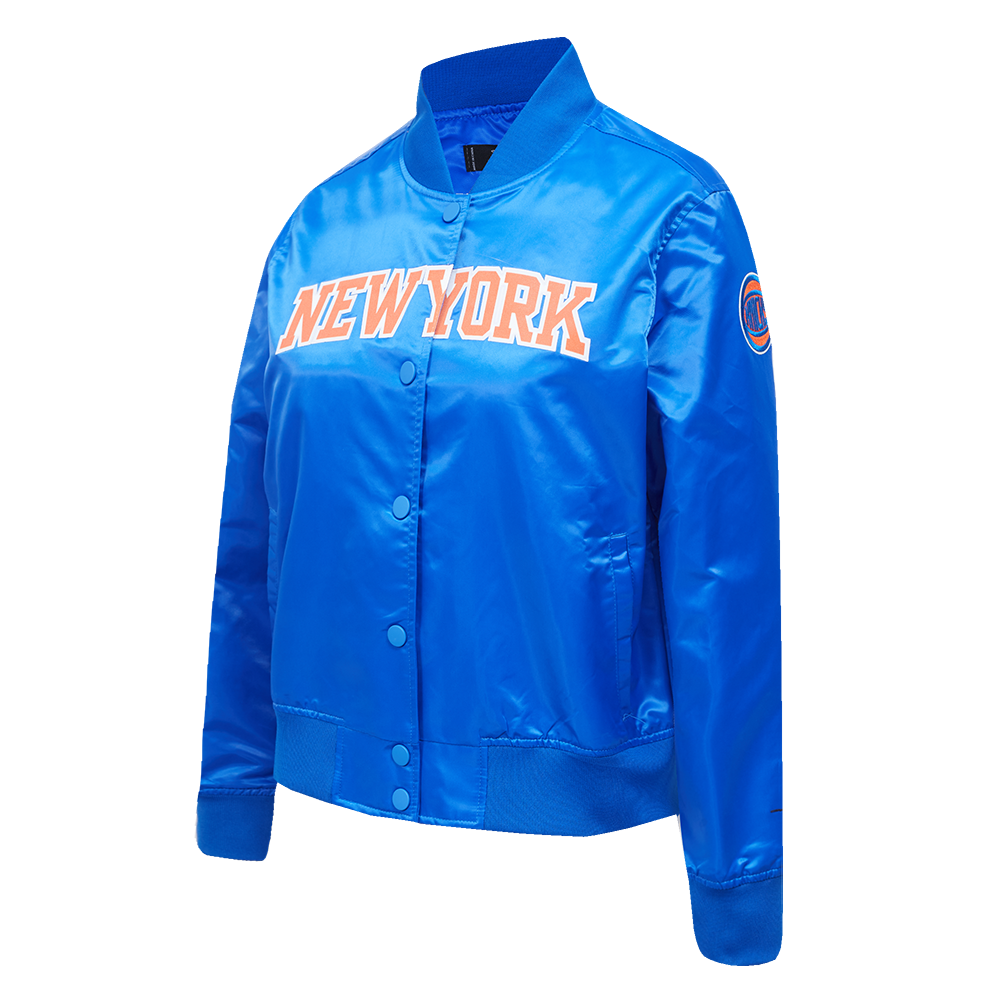 NBA NEW YORK KNICKS CLASSIC BLOUSON EN SATIN POUR FEMME (BLEU ROYAL)