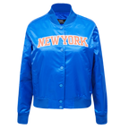 NBA NEW YORK KNICKS CLASSIC BLOUSON EN SATIN POUR FEMME (BLEU ROYAL)