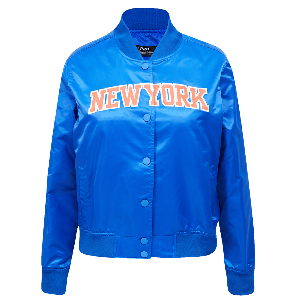 NBA NEW YORK KNICKS CLASSIC BLOUSON EN SATIN POUR FEMME (BLEU ROYAL)
