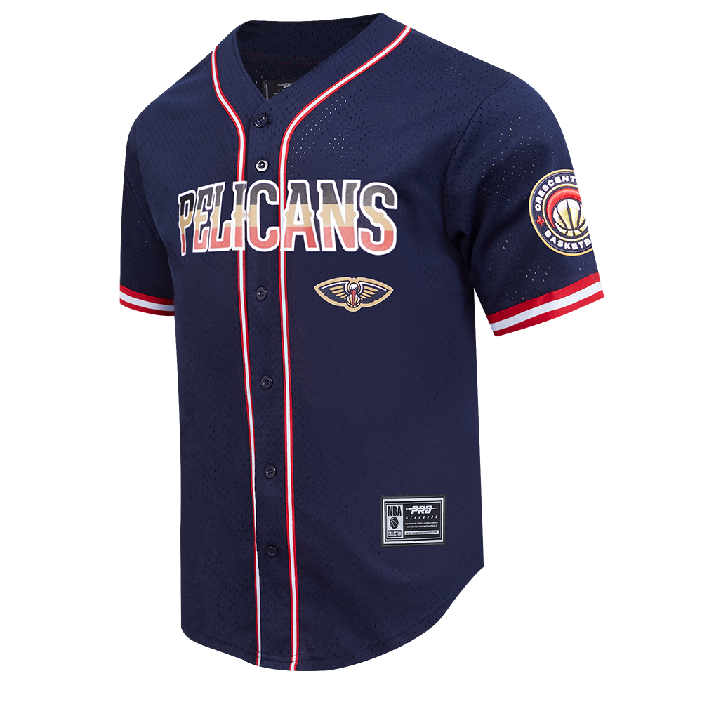 NBA NEW ORLEANS PELICANS CLASSIC MESH MEN'S BUTTON DOWN SHIRT (MIDNIGHT NAVY/RED)