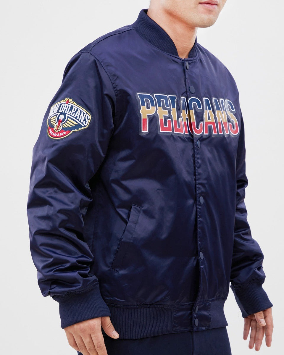 NBA NEW ORLEANS PELICANS BIG LOGO MEN'S SATIN JACKET (MIDNIGHT NAVY)