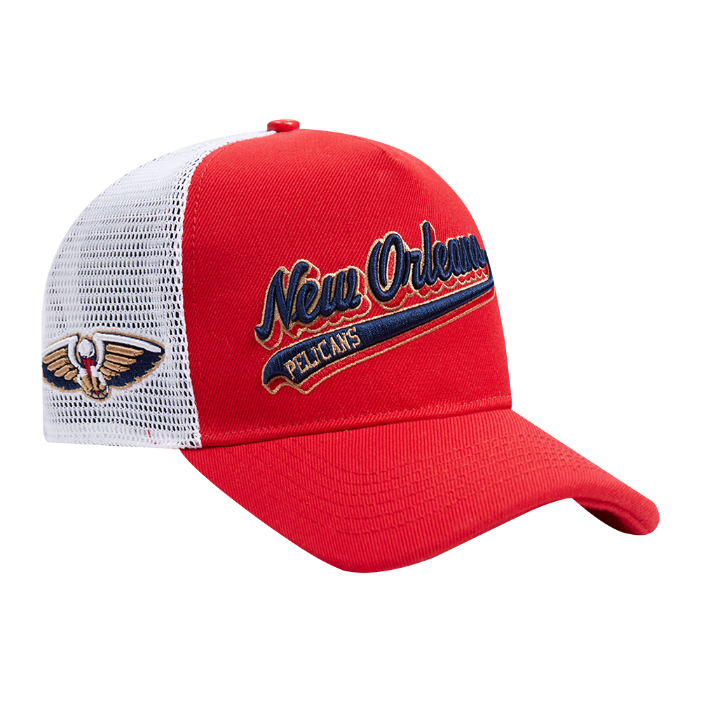 NBA NEW ORLEANS PELICANS SCRIPT TAIL TRUCKER HAT (RED)