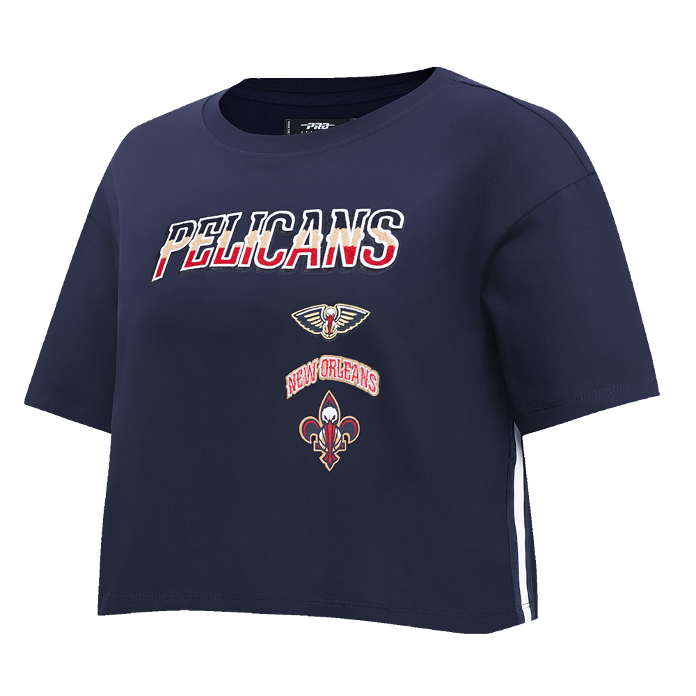 NBA NEW ORLEANS PELICANS RETRO CLASSIC WOMEN'S SINGLE JERSEY BOXY TEE (MIDNIGHT NAVY)
