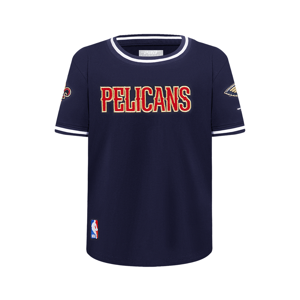 NBA NEW ORLEANS PELICANS CLASSIC T-SHIRT CÔTELÉ RAYÉ À MANCHES COURTES POUR GARÇON JUNIOR (MARINE MINUIT)