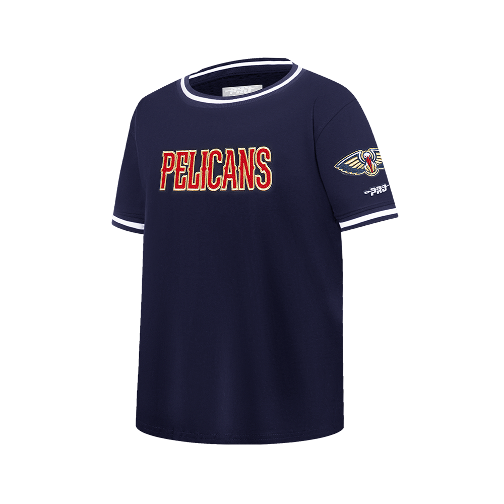 NBA NEW ORLEANS PELICANS CLASSIC T-SHIRT CÔTELÉ RAYÉ À MANCHES COURTES POUR GARÇON JUNIOR (MARINE MINUIT)