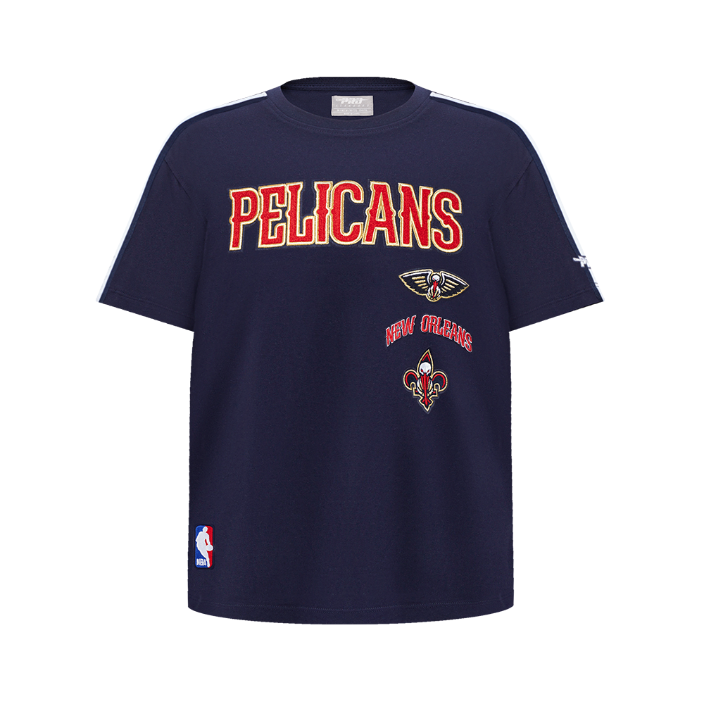NBA NEW ORLEANS PELICANS RETRO CLASSIC T-SHIRT À BANDES EN JERSEY SIMPLE POUR GARÇON JUNIOR (MARINE MINUIT/ROUGE)