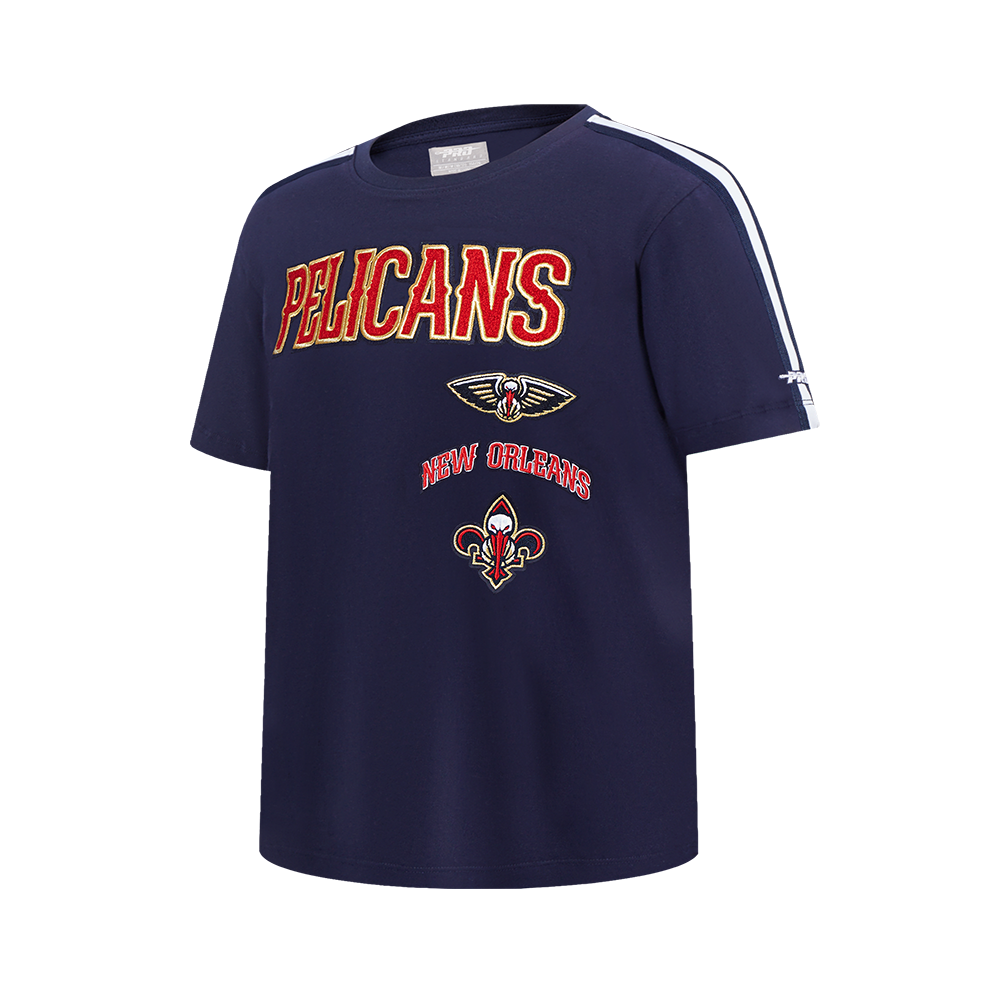 NBA NEW ORLEANS PELICANS RETRO CLASSIC T-SHIRT À BANDES EN JERSEY SIMPLE POUR GARÇON JUNIOR (MARINE MINUIT/ROUGE)