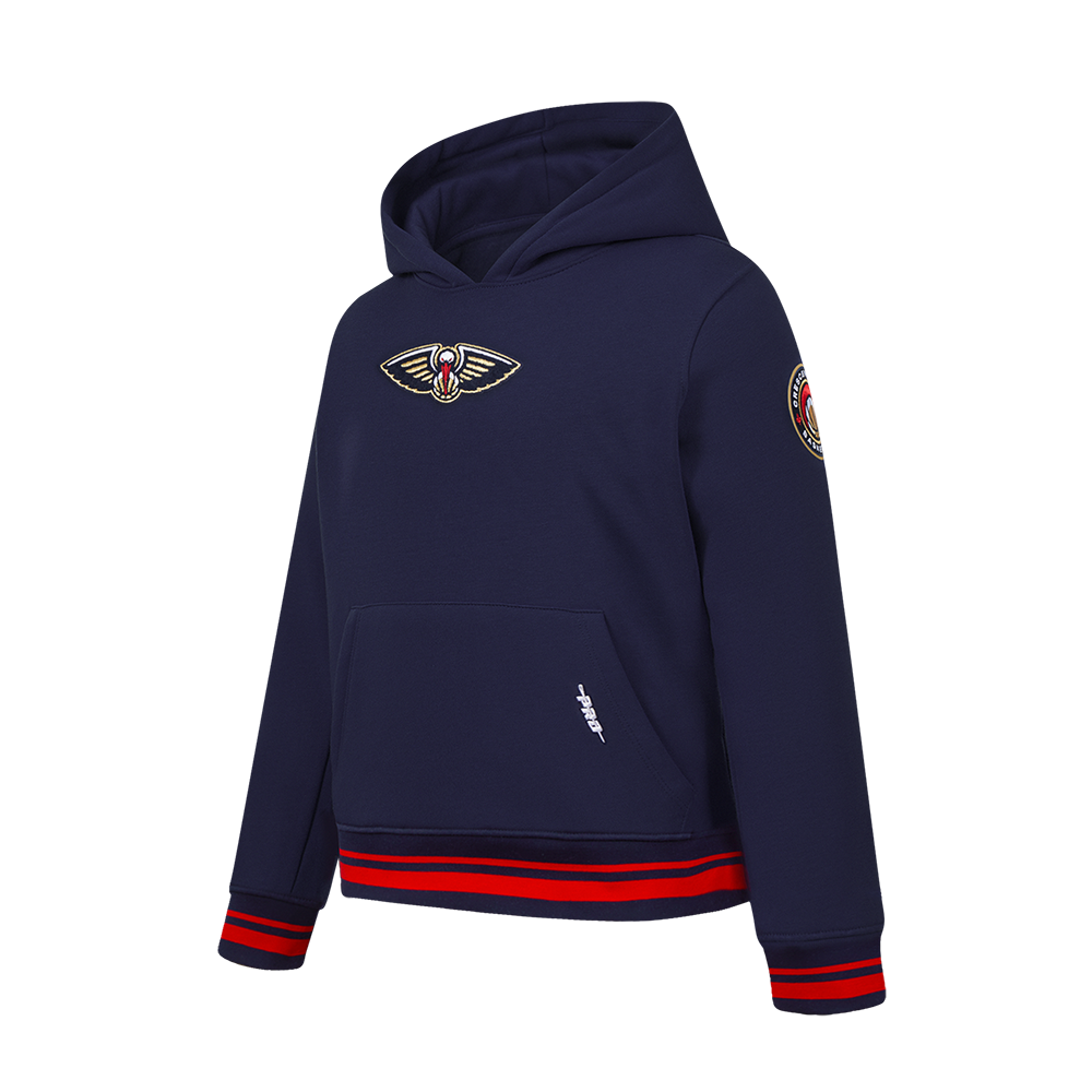 NBA NEW ORLEANS PELICANS RETRO CLASSIC BIG BOYS RIB FLEECE PULLOVER HOODIE (MIDNIGHT NAVY/RED/MIDNIGHT NAVY)
