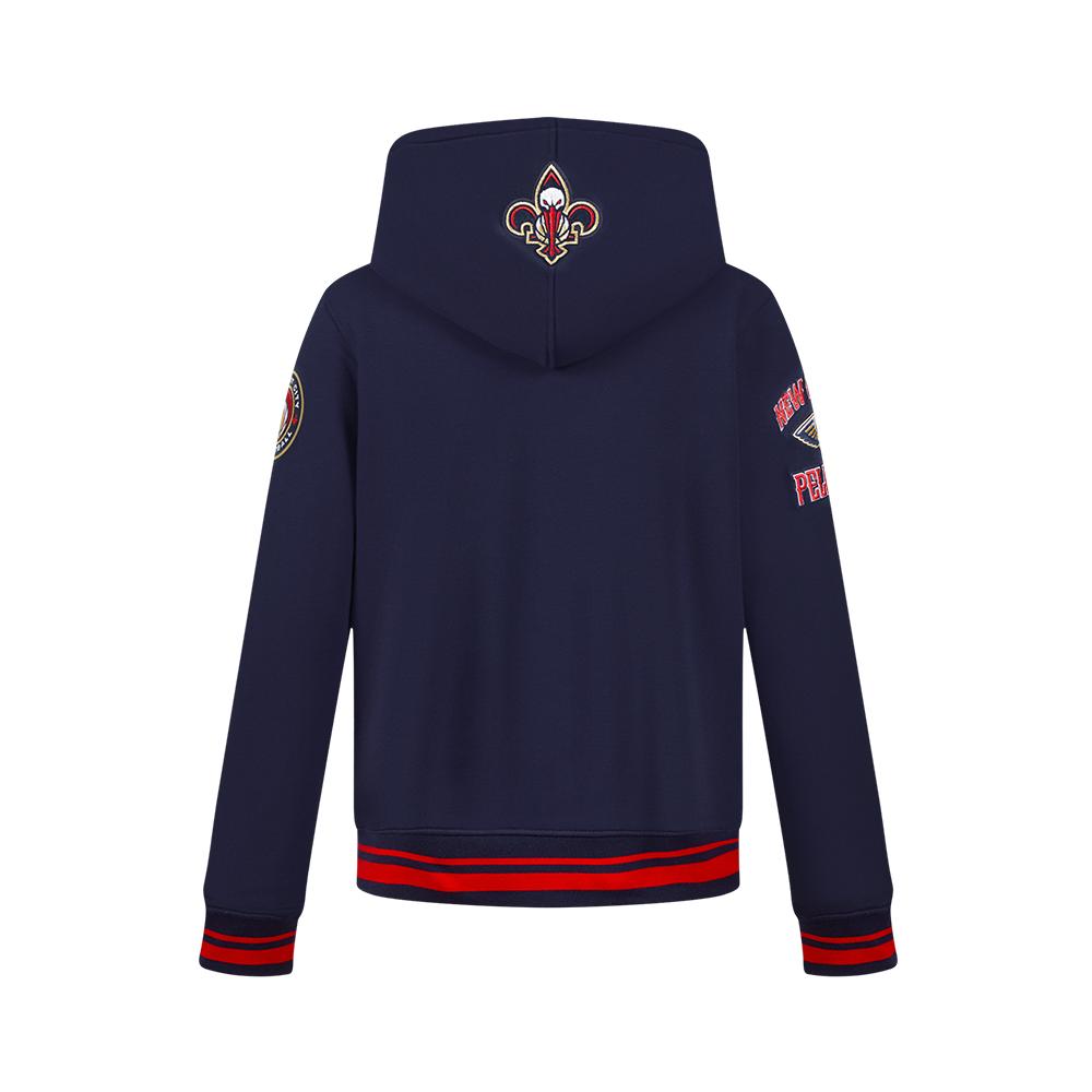 NBA NEW ORLEANS PELICANS RETRO CLASSIC BIG BOY'S RIB FLEECE PULLOVER HOODIE (MIDNIGHT NAVY/RED/MIDNIGHT NAVY)