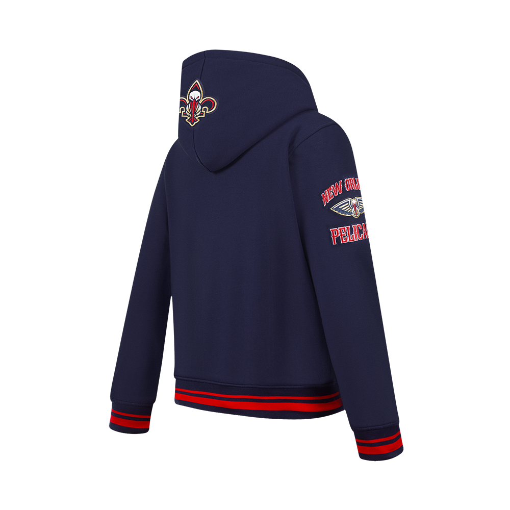 NBA NEW ORLEANS PELICANS RETRO CLASSIC BIG BOY'S RIB FLEECE PULLOVER HOODIE (MIDNIGHT NAVY/RED/MIDNIGHT NAVY)
