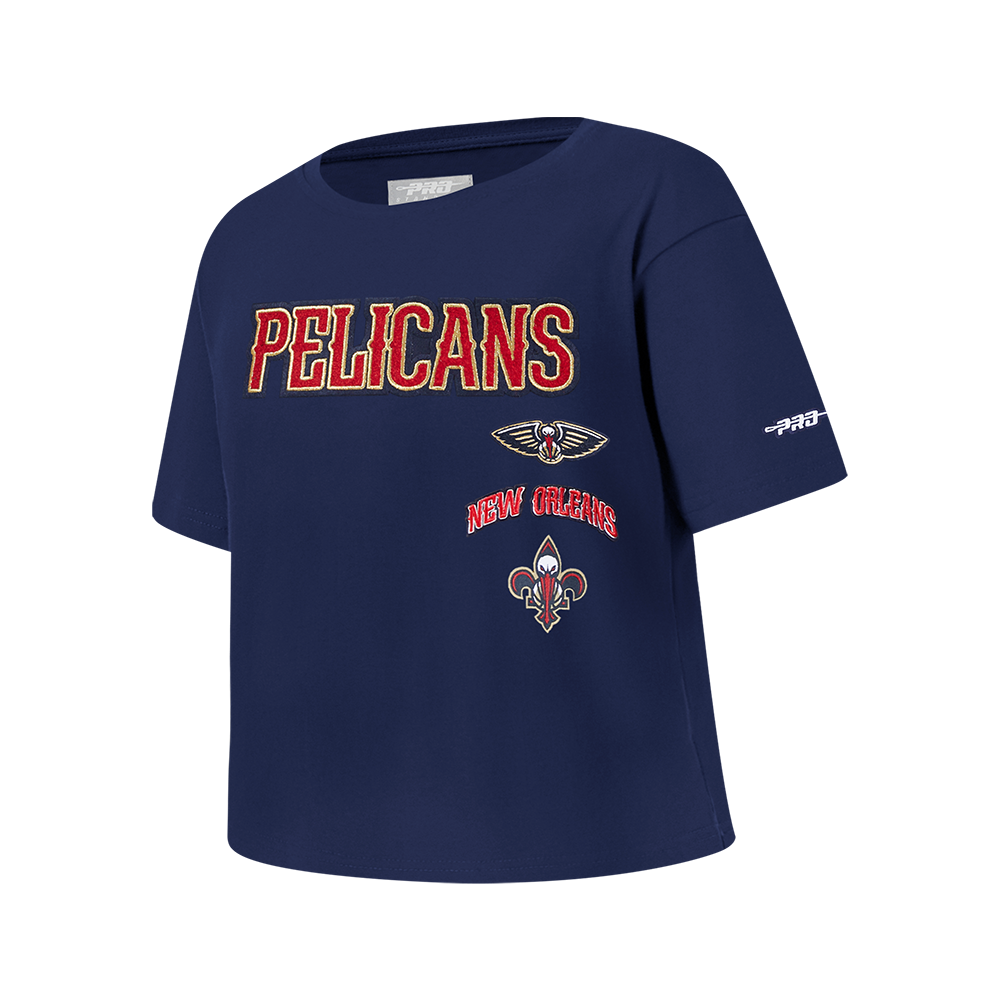 NBA NEW ORLEANS PELICANS RETRO CLASSIC T-SHIRT À COUPE CARRÉE À MANCHES COURTES POUR FILLE JUNIOR (MARINE MINUIT)