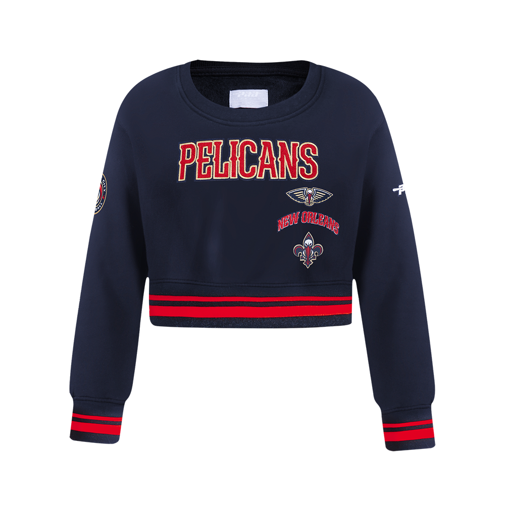 NBA NEW ORLEANS PELICANS RETRO CLASSIC BIG GIRL'S RIB FLC CREWNECK (MIDNIGHT NAVY/RED/MIDNIGHT NAVY)
