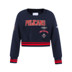 NBA NEW ORLEANS PELICANS RETRO CLASSIC BIG GIRL'S RIB FLC CREWNECK (MIDNIGHT NAVY/RED/MIDNIGHT NAVY)
