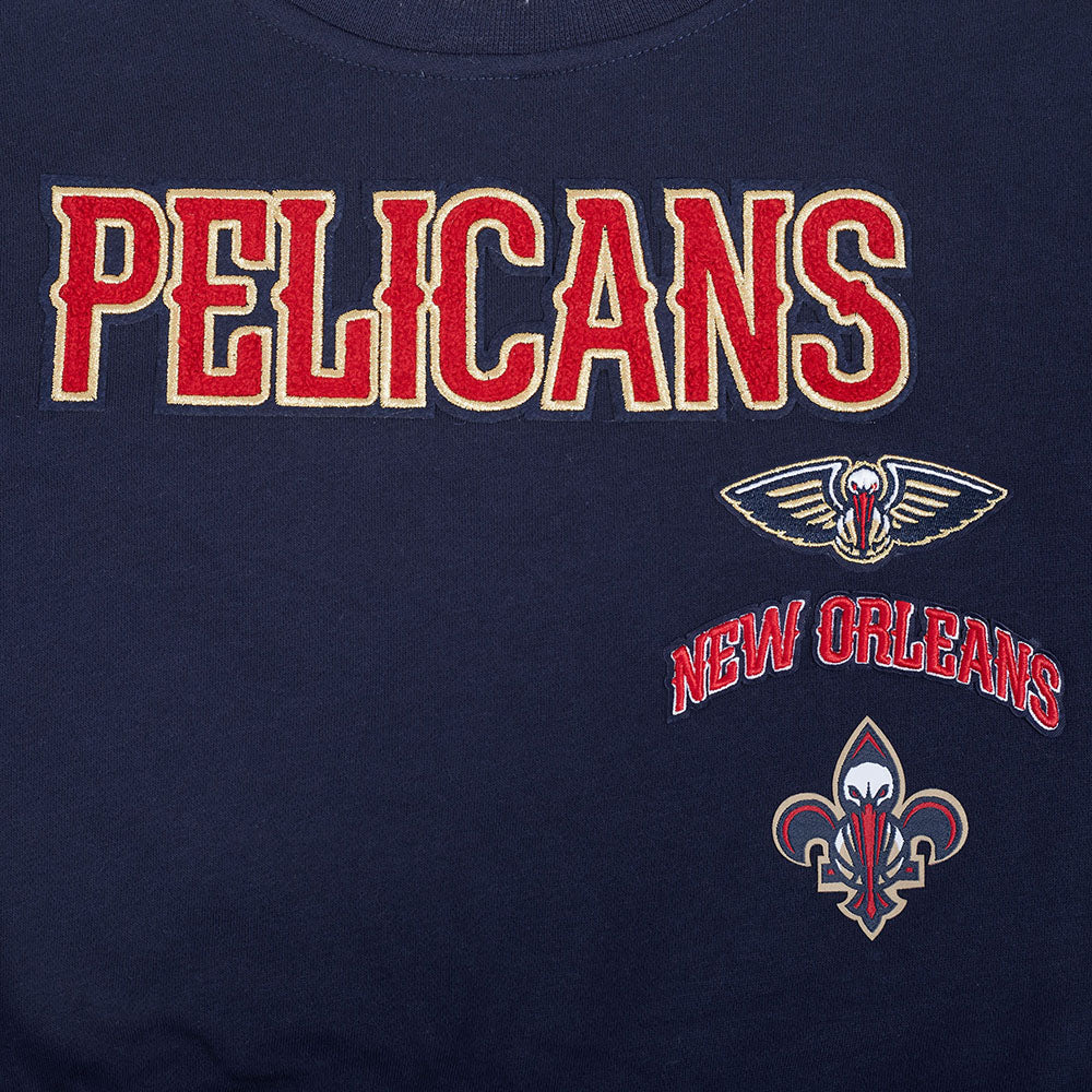 NBA NEW ORLEANS PELICANS RETRO CLASSIC BIG GIRL'S RIB FLC CREWNECK (MIDNIGHT NAVY/RED/MIDNIGHT NAVY)