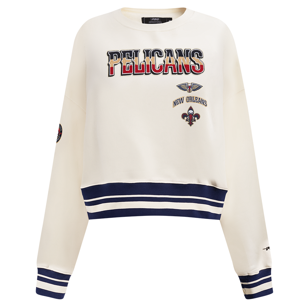 NBA NEW ORLEANS PELICANS RETRO CLASSIC CHANDAIL À COL ROND EN MOLLETON CÔTELÉ POUR FEMME (COQUILLE D'ŒUF/MARINE MINUIT)