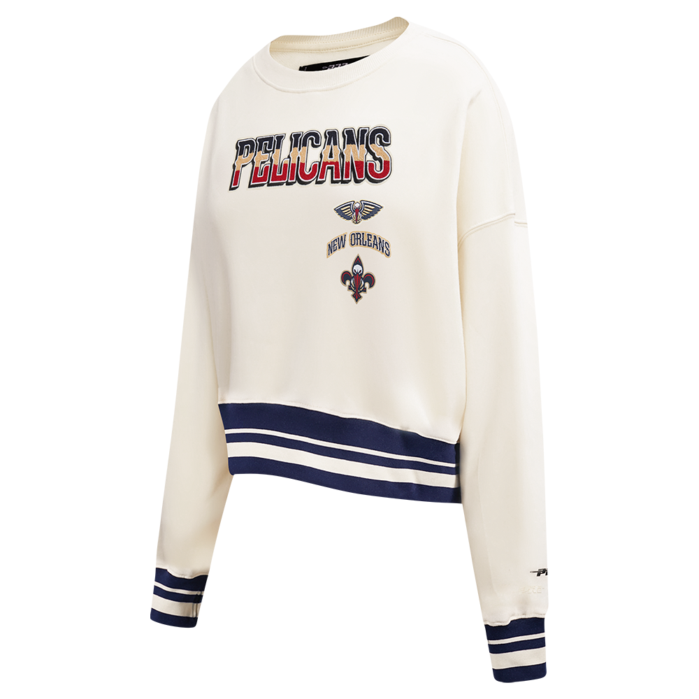 NBA NEW ORLEANS PELICANS RETRO CLASSIC CHANDAIL À COL ROND EN MOLLETON CÔTELÉ POUR FEMME (COQUILLE D'ŒUF/MARINE MINUIT)