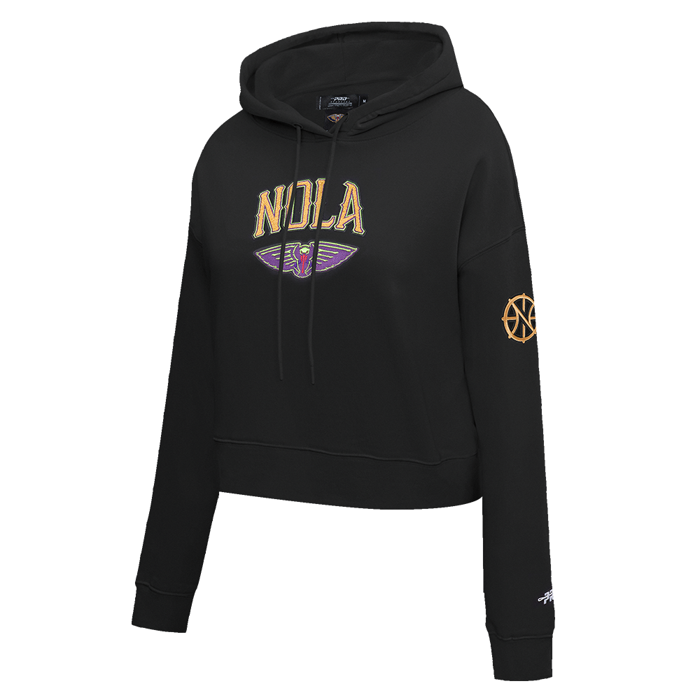 NBA NEW ORLEANS PELICANS CITY EDITION 24-25 WOMEN'S FLEECE CROPPED PULLOVER HOODIE (BLACK)