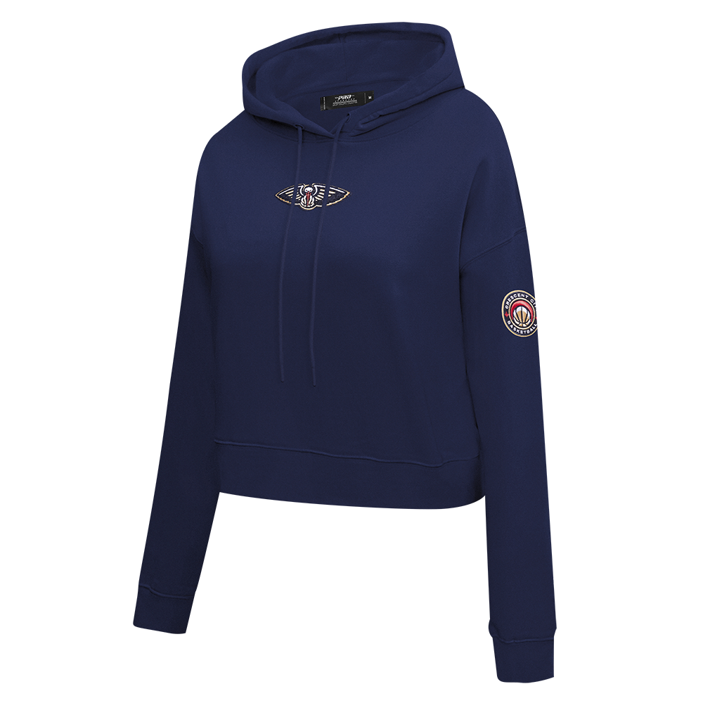 NBA NEW ORLEANS PELICANS CLASSIC FLEECE CROPPED PULLOVER HOODIE (MIDNIGHT NAVY)