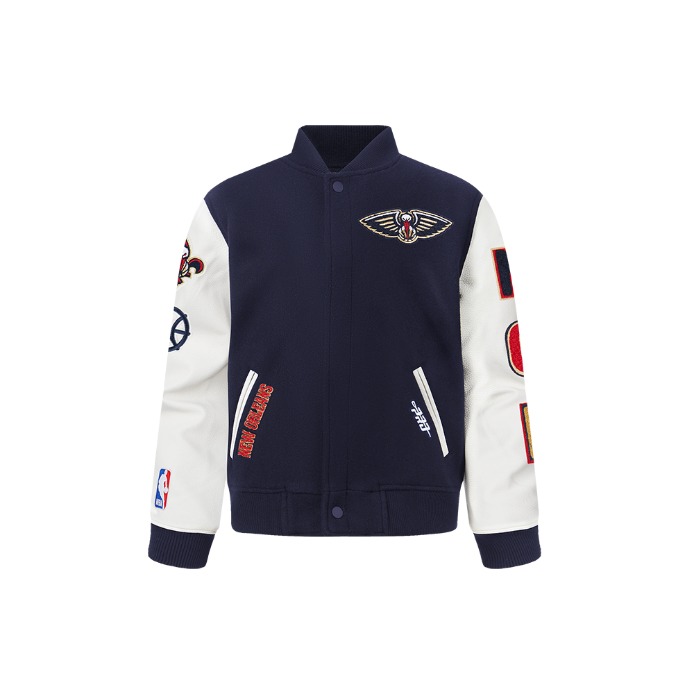 NBA NEW ORLEANS PELICANS CLASSIC BLOUSON COLLÉGIAL EN LAINE POUR GARÇON ENFANT (MARINE MINUIT/BLANC)