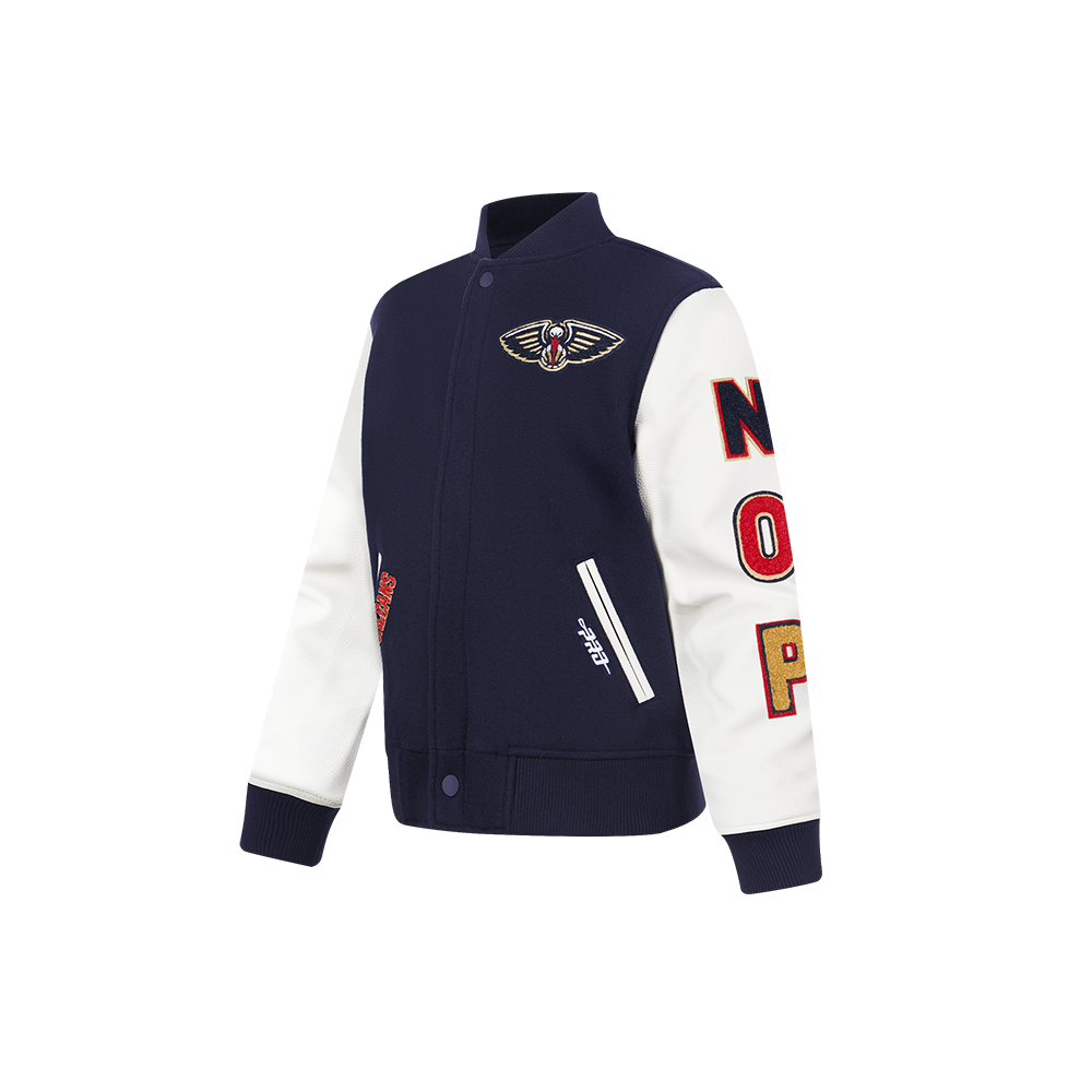 NBA NEW ORLEANS PELICANS CLASSIC BLOUSON COLLÉGIAL EN LAINE POUR GARÇON ENFANT (MARINE MINUIT/BLANC)