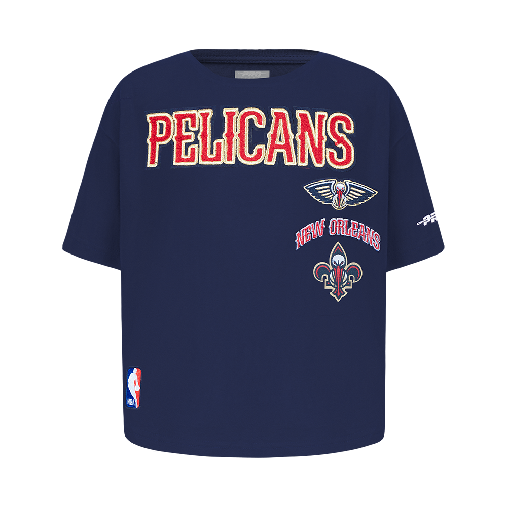 NBA NEW ORLEANS PELICANS RETRO CLASSIC T-SHIRT À COUPE CARRÉE À MANCHES COURTES POUR FILLE ENFANT (MARINE MINUIT)