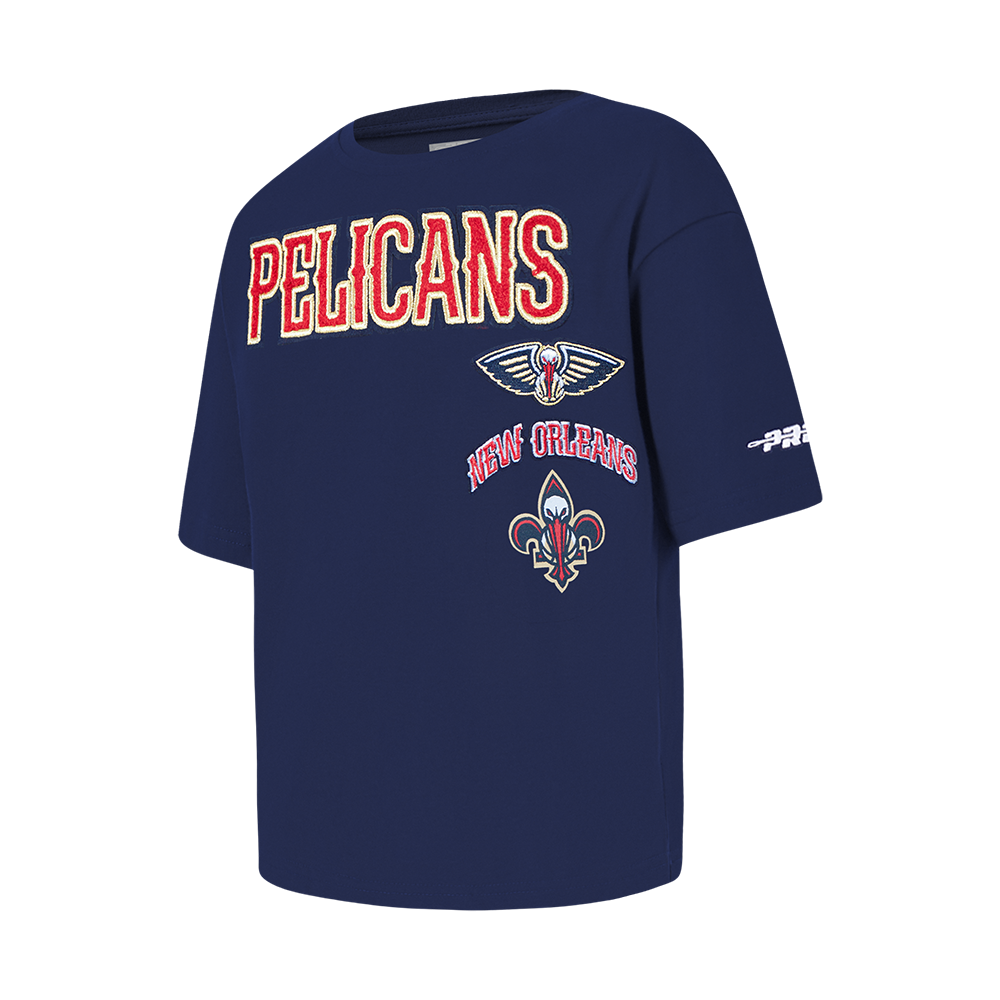 NBA NEW ORLEANS PELICANS RETRO CLASSIC T-SHIRT À COUPE CARRÉE À MANCHES COURTES POUR FILLE ENFANT (MARINE MINUIT)