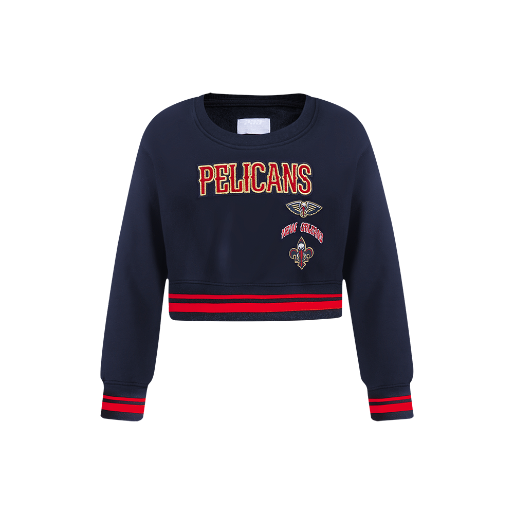 NBA NEW ORLEANS PELICANS RETRO CLASSIC LITTLE GIRL'S RIB FLEECE CREWNECK (MIDNIGHT NAVY/RED/MIDNIGHT NAVY)