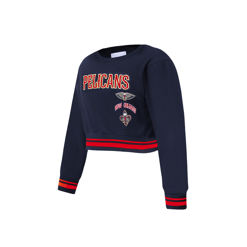 NBA NEW ORLEANS PELICANS RETRO CLASSIC LITTLE GIRL'S RIB FLEECE CREWNECK (MIDNIGHT NAVY/RED/MIDNIGHT NAVY)