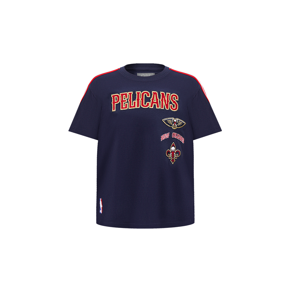 NBA NEW ORLEANS PELICANS RETRO CLASSIC T-SHIRT À BANDES À MANCHES COURTES POUR GARÇON BAMBIN (MARINE MINUIT/ROUGE)