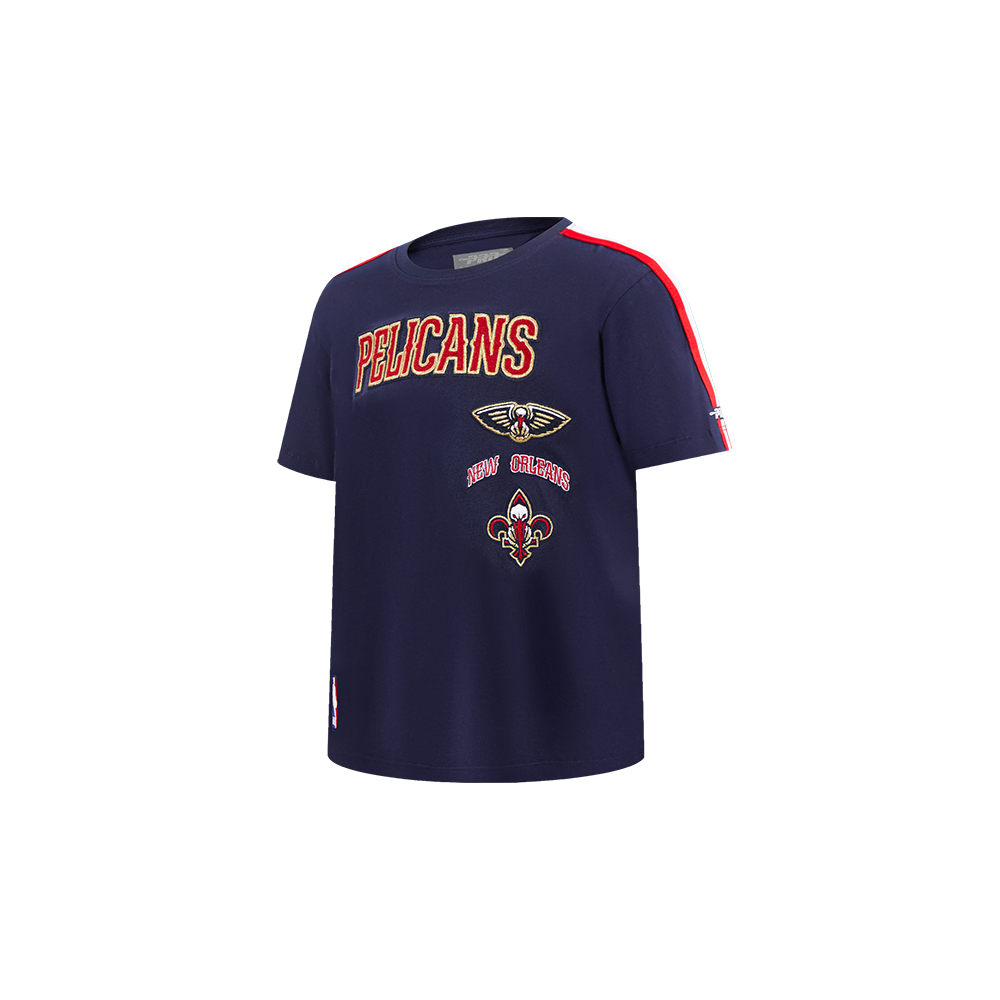 NBA NEW ORLEANS PELICANS RETRO CLASSIC T-SHIRT À BANDES À MANCHES COURTES POUR GARÇON BAMBIN (MARINE MINUIT/ROUGE)