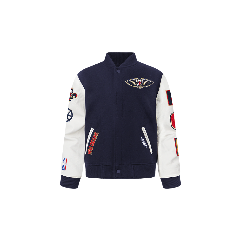 NBA NEW ORLEANS PELICANS CLASSIC BLOUSON COLLÉGIAL EN LAINE POUR GARÇON BAMBIN (MARINE MINUIT/BLANC)