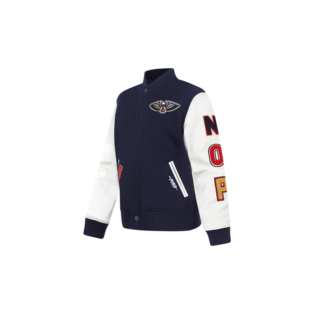 NBA NEW ORLEANS PELICANS CLASSIC BLOUSON COLLÉGIAL EN LAINE POUR GARÇON BAMBIN (MARINE MINUIT/BLANC)