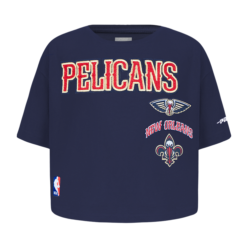 NBA NEW ORLEANS PELICANS RETRO CLASSIC T-SHIRT À COUPE CARRÉE À MANCHES COURTES POUR FILLE BAMBIN (MARINE MINUIT)