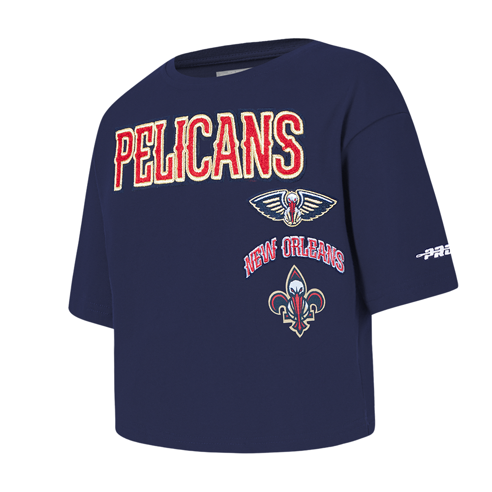 NBA NEW ORLEANS PELICANS RETRO CLASSIC T-SHIRT À COUPE CARRÉE À MANCHES COURTES POUR FILLE BAMBIN (MARINE MINUIT)
