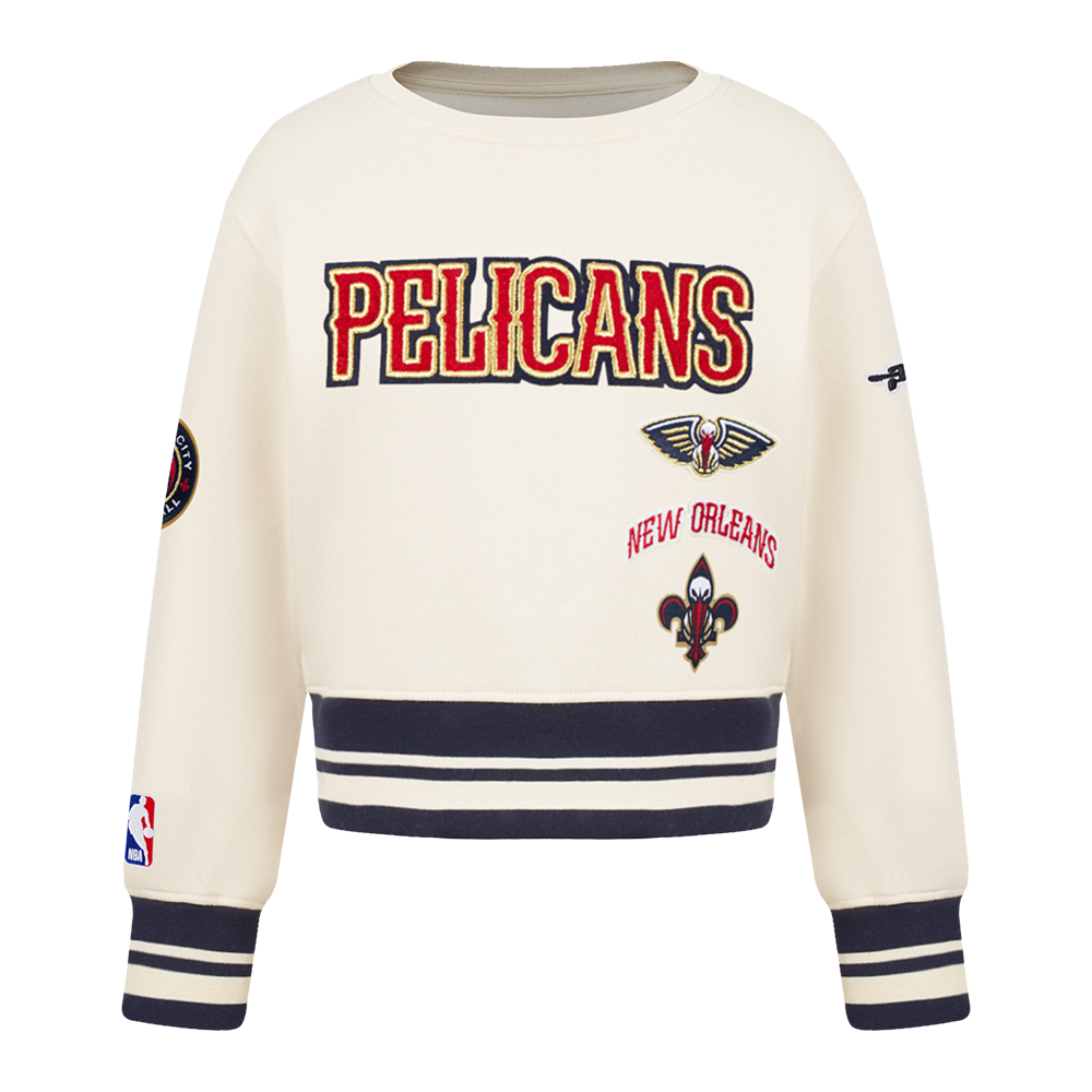 NBA NEW ORLEANS PELICANS RETRO CLASSIC CHANDAIL À COL ROND EN MOLLETON CÔTELÉ POUR FILLE BAMBIN (MARINE MINUIT/ROUGE/MARINE MINUIT)