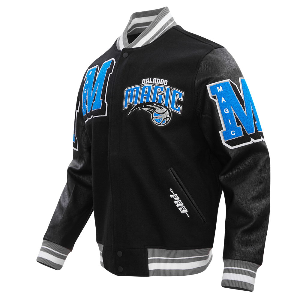 NBA ORLANDO MAGIC MASH UP BLOUSON COLLÉGIAL EN LAINE À BORDS CÔTELÉS POUR HOMME (NOIR/GRIS)